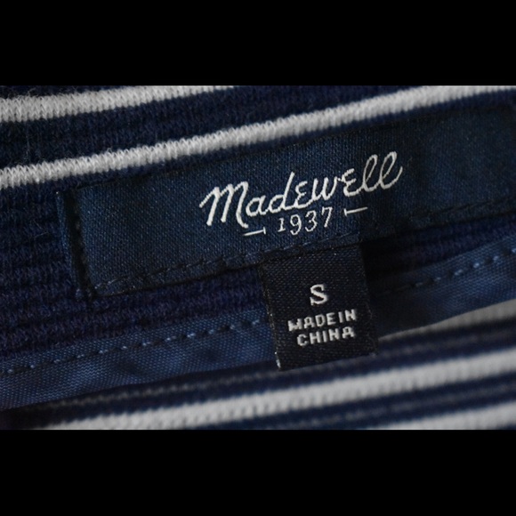 Madewell Navy and White Stripe Dress with Pockets - Picture 4 of 7